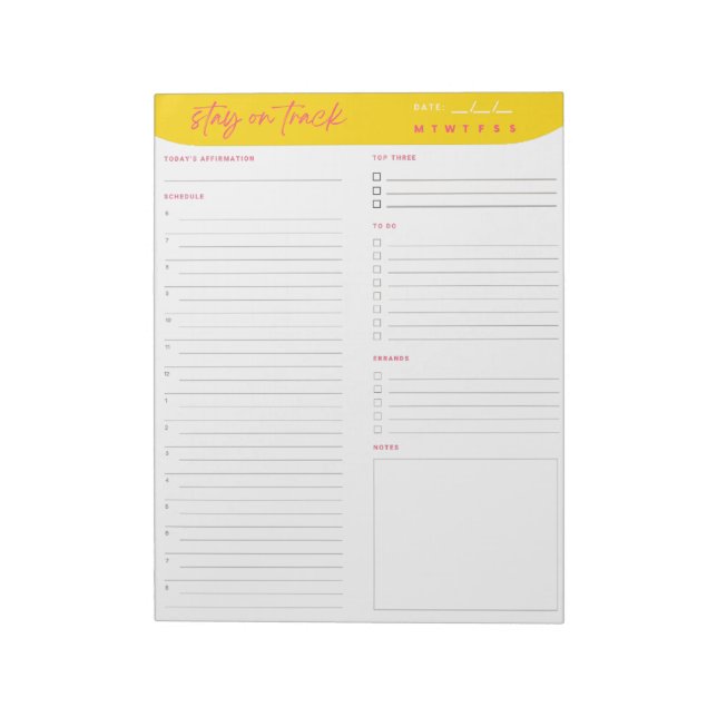 Daily Productivity Planner Notepad | ADHD Friendly (Rotated)