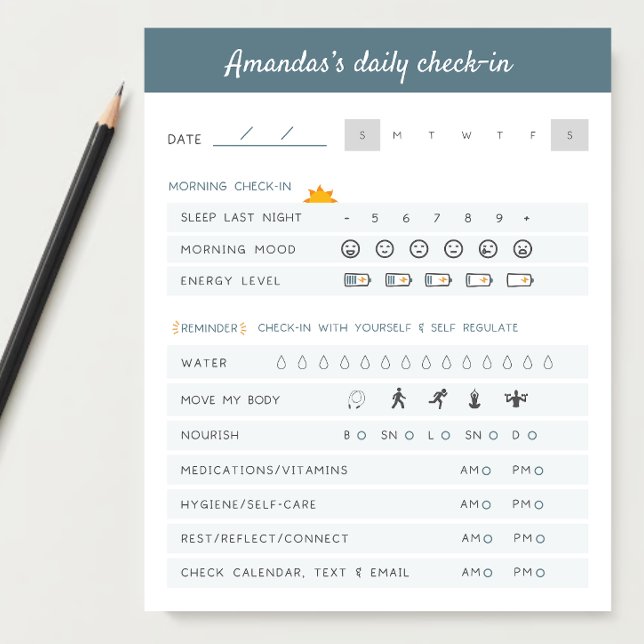 Daily Reminders Daily Planner Daily Check Notepad (Keeping track of your mental health and physical health and emotional health are important.)