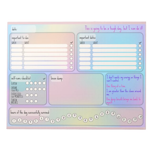Daily Schedule for Focus & Self-Care  Notepad (Front)