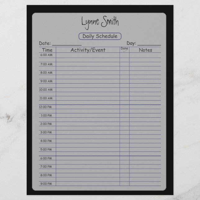 Daily Schedule Just Plain Black (Front)