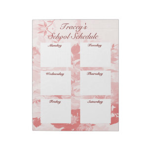 Daily school planner schedule pink flowers notepad