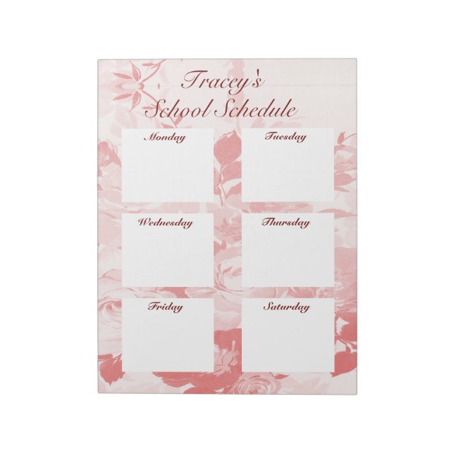 Daily school planner schedule pink flowers notepad (Rotated)