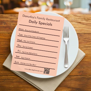 Daily Specials Restaurant Flyer With QR Code Peach
