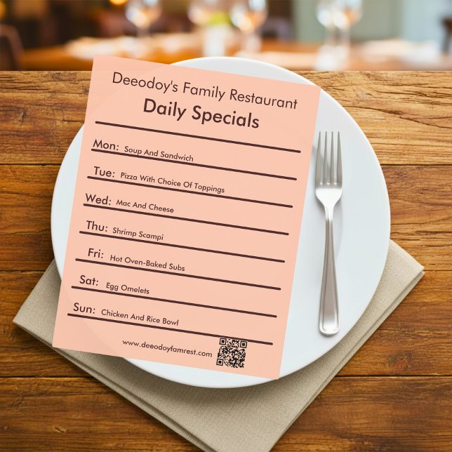 Daily Specials Restaurant Flyer With QR Code Peach (Creator Uploaded)