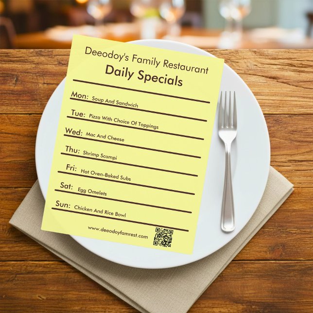 Daily Specials Restaurant Flyer With QR Code Yello (Creator Uploaded)