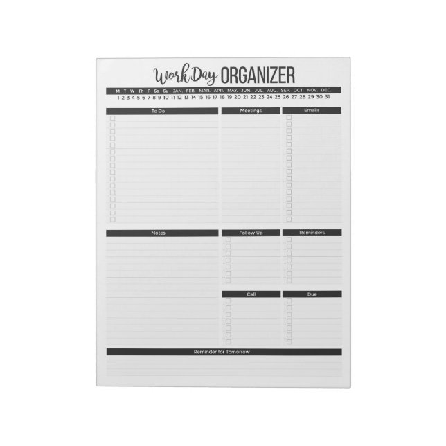 Daily Work Organiser Planner Notepad (Rotated)