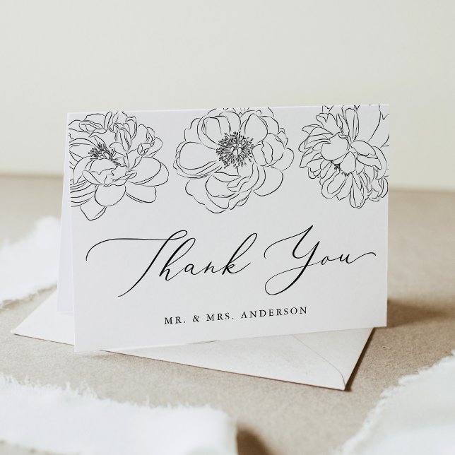 Dainty Black and White Floral Wedding Thank You Card (Creator Uploaded)