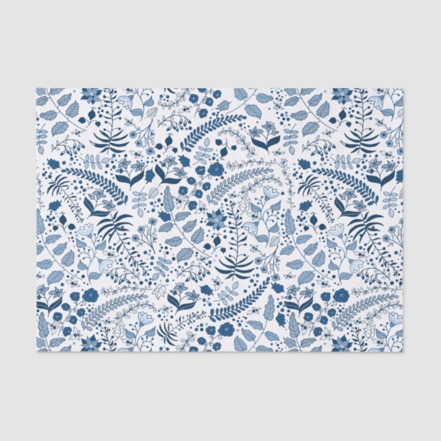 Dainty Blue Flowers Boho Style Tissue Paper (Front)