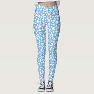 Dainty Blue Random Skulls Pattern Leggings