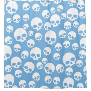 Dainty Blue Random Skulls Pattern Shower Curtain
