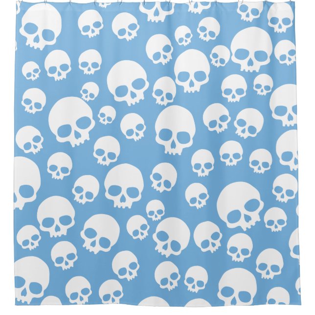 Dainty Blue Random Skulls Pattern Shower Curtain (Front)