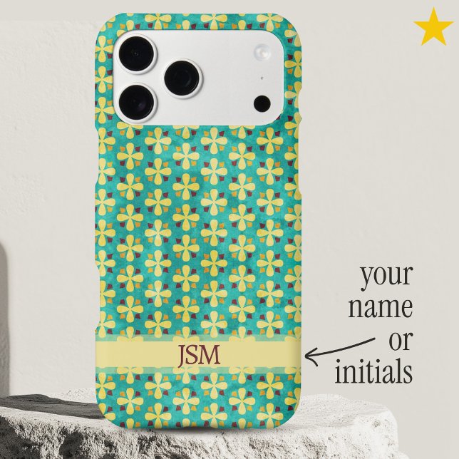 Dainty Blue Yellow Flowers Dot Pattern Custom Name (Creator Uploaded)