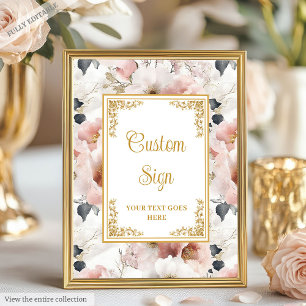 Dainty blush flowers and gold wedding custom sign