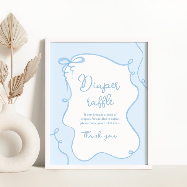 Dainty Bow wavy hand drawn blue diaper raffle Poster (Creator Uploaded)