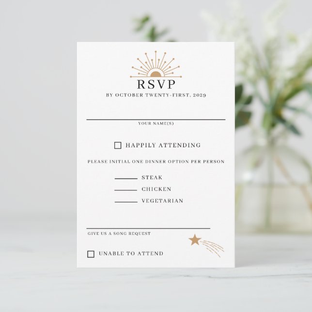 Dainty Celestial Wedding RSVP Card (Standing Front)