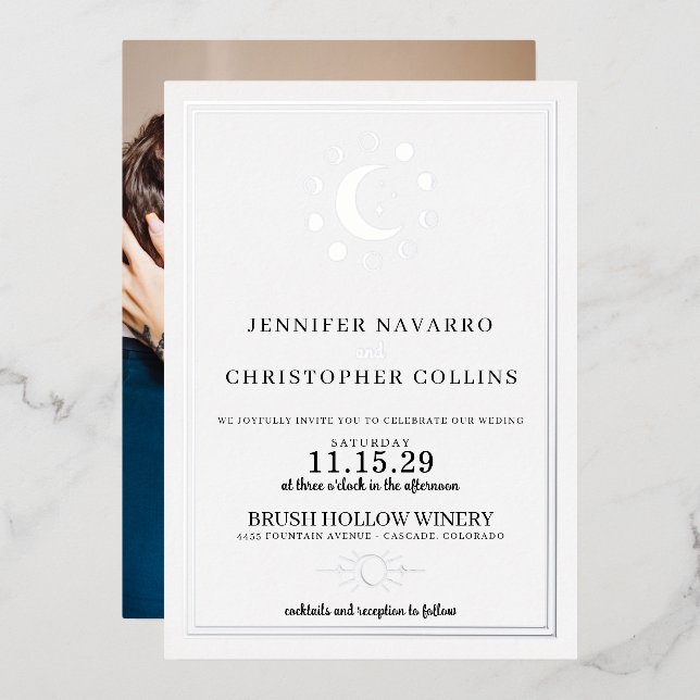 Dainty Celestial with Photo Wedding Invitation (Front/Back)