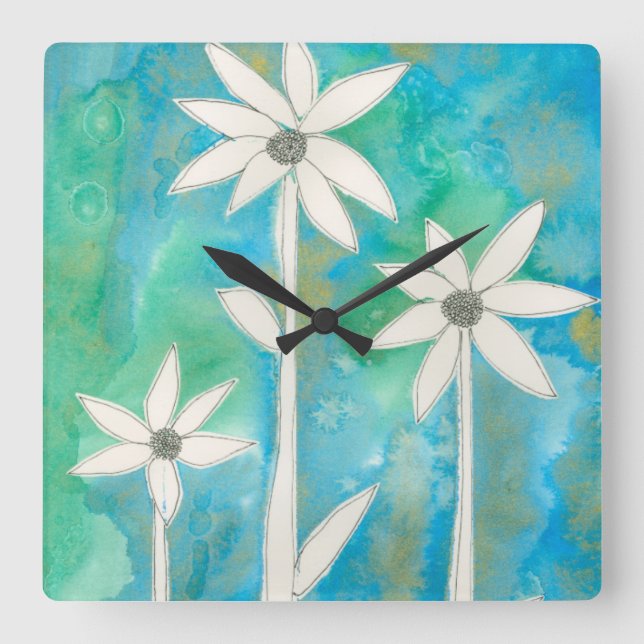 Dainty Daisies I Square Wall Clock (Front)