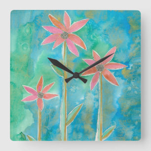 Dainty Daisies III Square Wall Clock