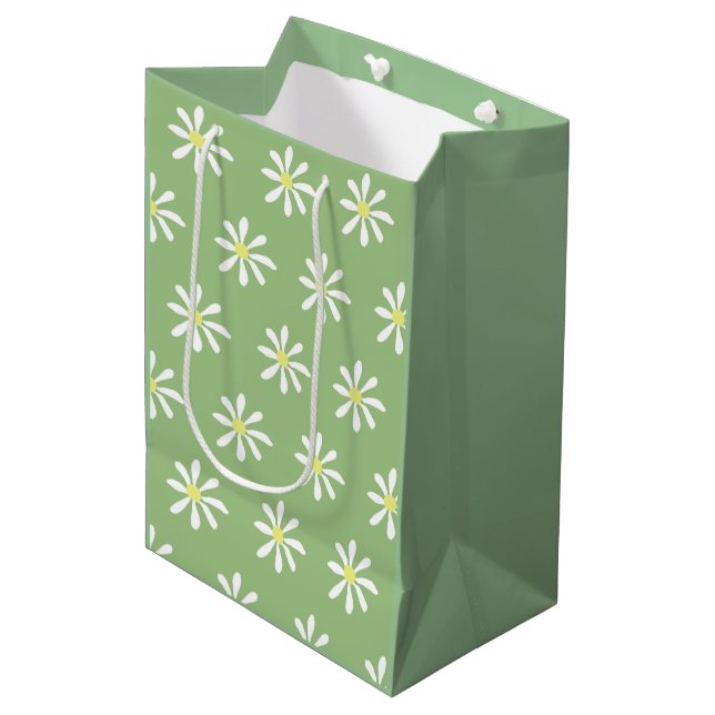 Dainty Daisy Gift Bag (Sage Green & White) (Front Angled)
