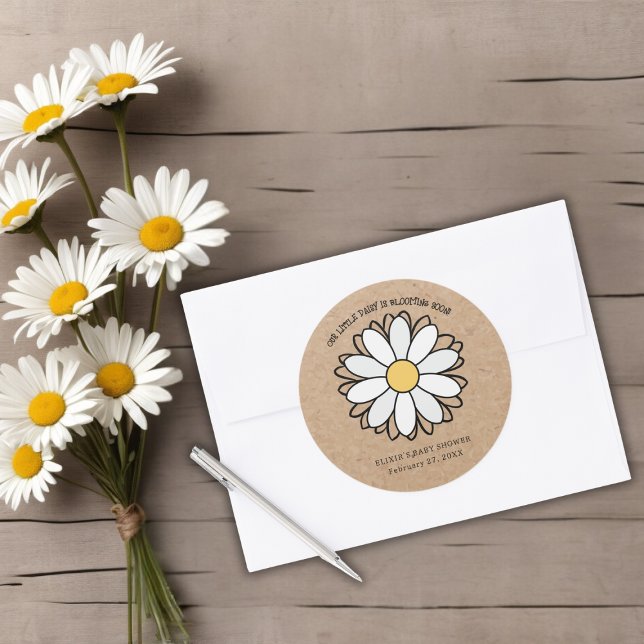 Dainty Daisy Minimalist Craft Baby Shower Classic Round Sticker (Creator Uploaded)