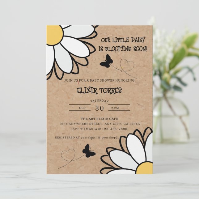 Dainty Daisy Minimalist Craft Baby Shower Invitation (Standing Front)