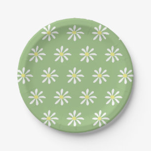 Dainty Daisy Paper Plates (Sage Green & White)