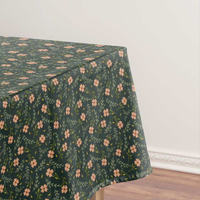  Dainty Ditsy Watercolor Floral Dark Green Pattern Tablecloth (In Situ)