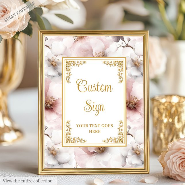 Dainty dusty pink flowers with gold accents 8x10  poster (Dainty dusty pink flowers with gold accents 8x10 Poster)