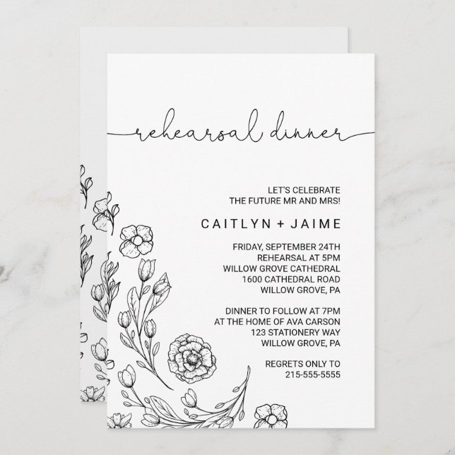 Dainty Elegance Rehearsal Dinner Invitation (Front/Back)