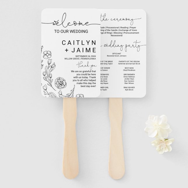 Dainty Elegance Wedding Program Hand Fan (Front and Back)