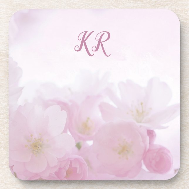Dainty & Elegant Lilac Flowers Floral Monogrammed Coaster (Front)