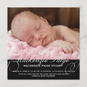 Dainty Etching Photo Birth Announcement