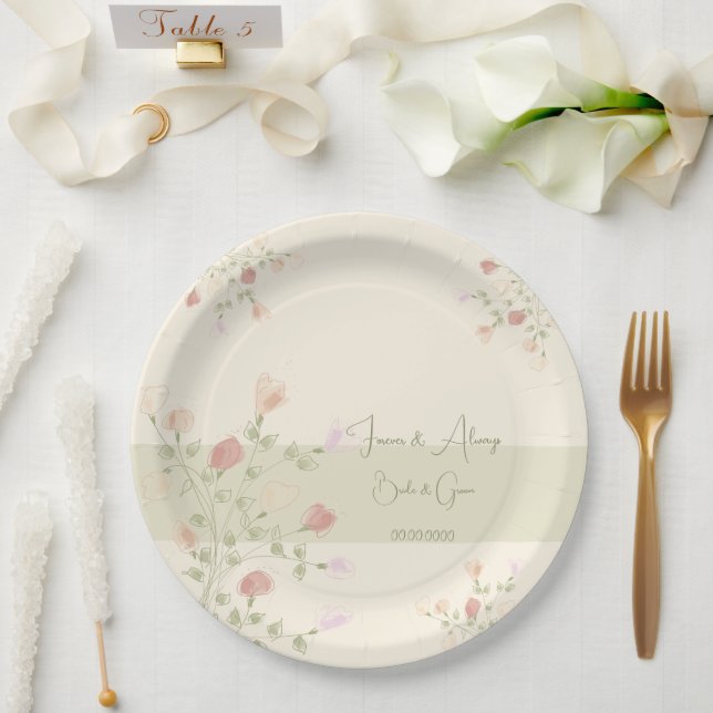 Dainty Floral Art Accented Paper Plate (Wedding)