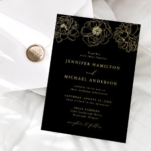 Dainty Floral Black and Gold Wedding