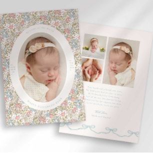 Dainty Floral Bow Photo Birth Announcement