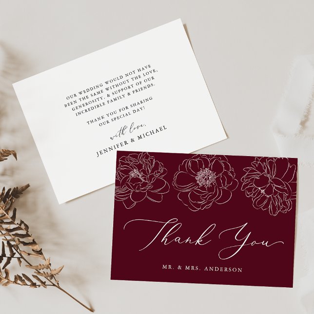 Dainty Floral Burgundy Wedding Thank You Card (Creator Uploaded)