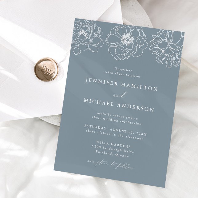 Dainty Floral Dusty Blue Wedding Invitation (Creator Uploaded)
