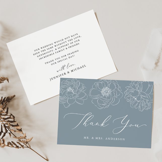 Dainty Floral Dusty Blue Wedding Thank You Card (Creator Uploaded)