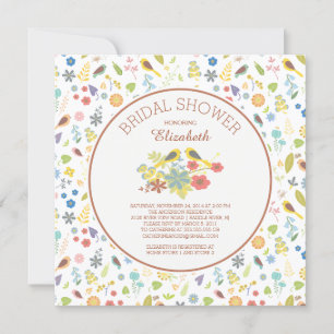Dainty Floral Love Bird Bridal Shower Invitations