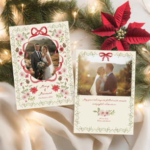 Dainty Floral Merry Married Christmas Photo Holiday Card