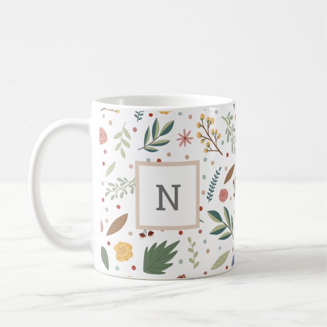 Dainty floral Monogram Coffee Mug (Left)