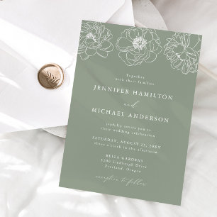 Dainty Floral Sage Green Wedding Invitation