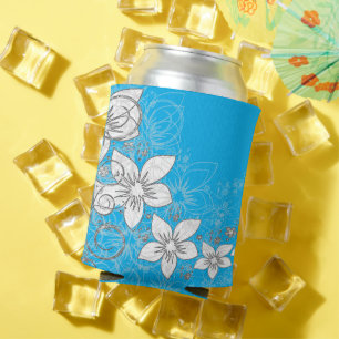 Dainty Floral Scroll on Blue Can Cooler