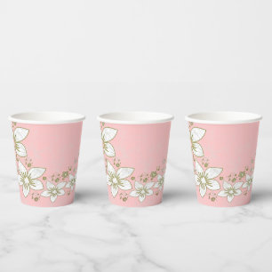 Dainty Floral Scroll on Pink Paper Cups