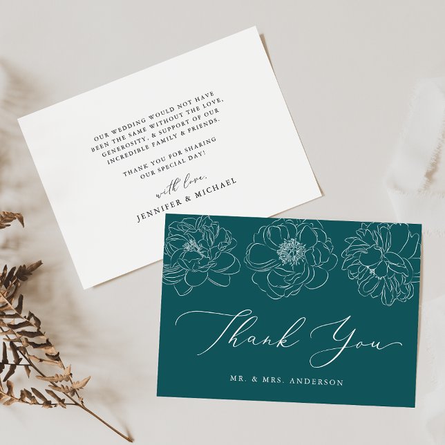Dainty Floral Teal Wedding Thank You Card (Creator Uploaded)