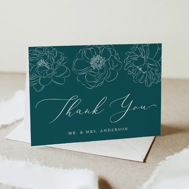 Dainty Floral Teal Wedding Thank You Card (Creator Uploaded)