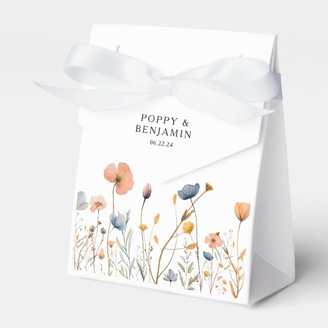 Dainty Floral Wildflower Wedding Favour Box (Front Side)