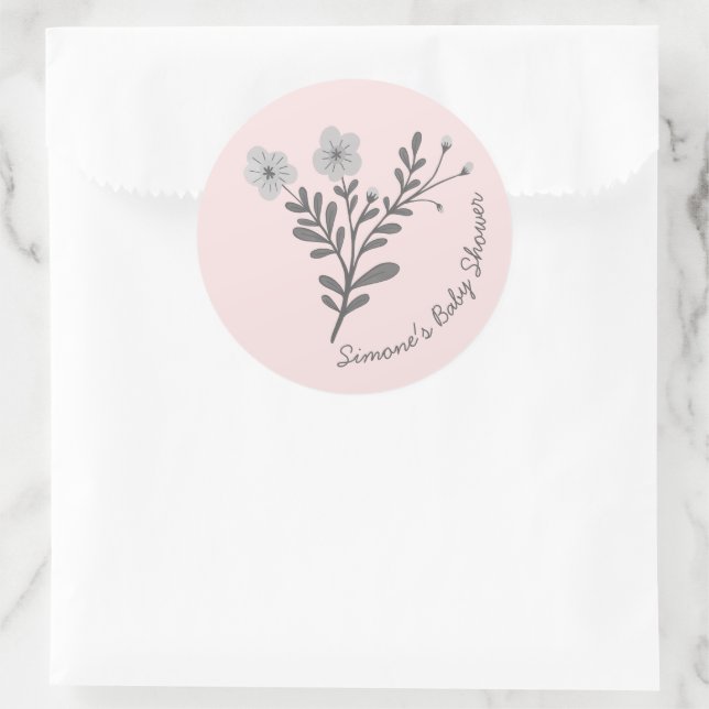 Dainty Florals Elegant Chic CUSTOM BABY SHOWER Classic Round Sticker (Bag)