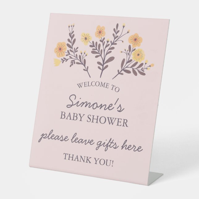 Dainty Florals Elegant Chic CUSTOM BABY SHOWER Pedestal Sign (Front)