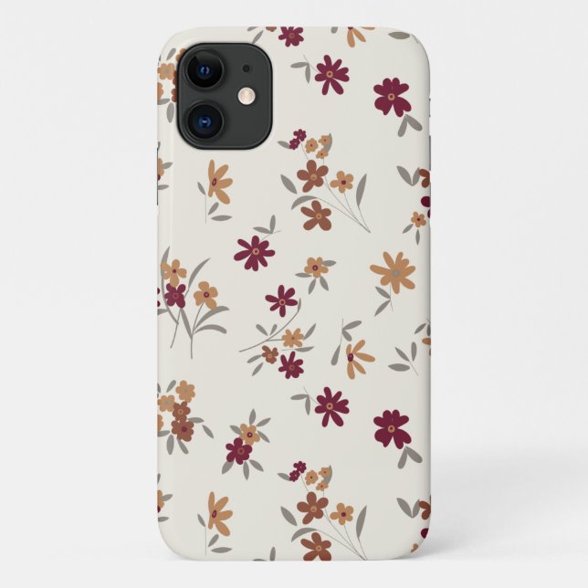 Dainty Gold Maroon Floral Pattern Case-Mate iPhone Case (Back)